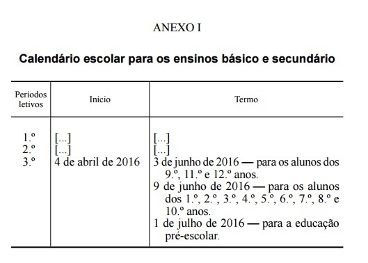calend&aacute;rio escolar