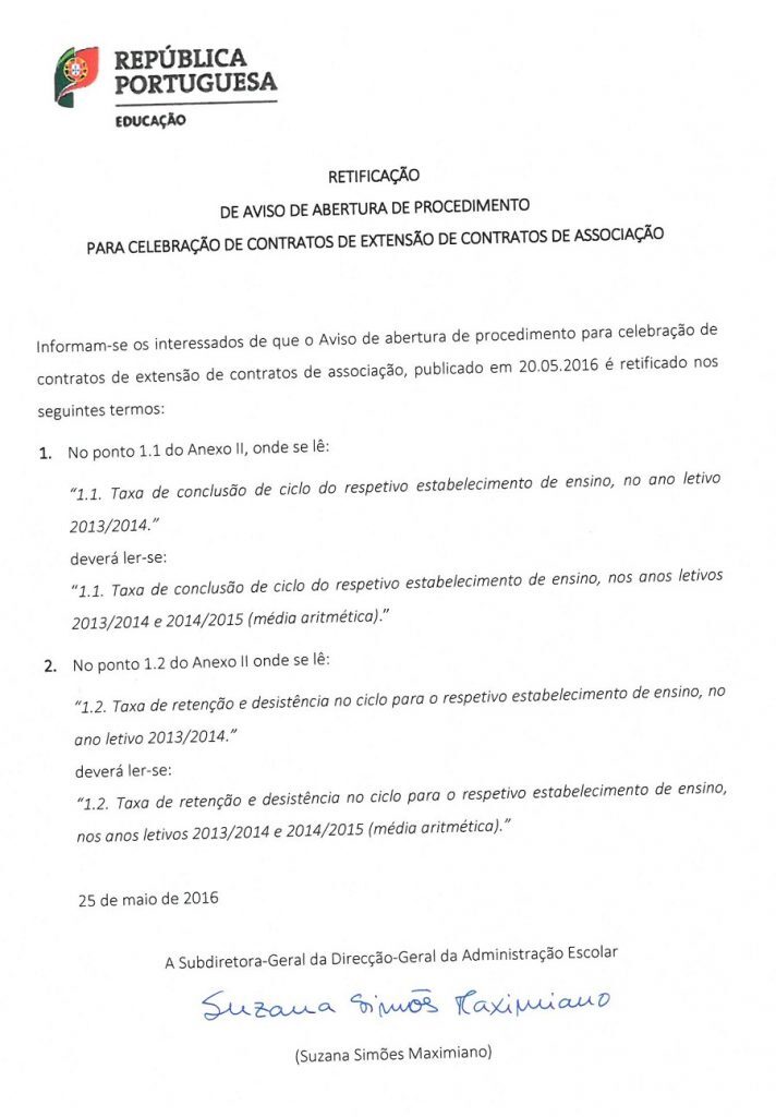 Retifica&ccedil;&atilde;o de aviso de abertura de procedimento para celebra&ccedil;&atilde;o de contratos de extens&atilde;o de contratos de associa&ccedil;&atilde;o